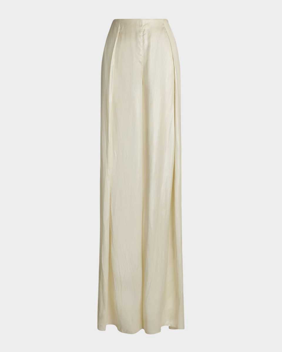 Kenzie Pleated Wide-Leg Technical Glossy Charmeuse Pants